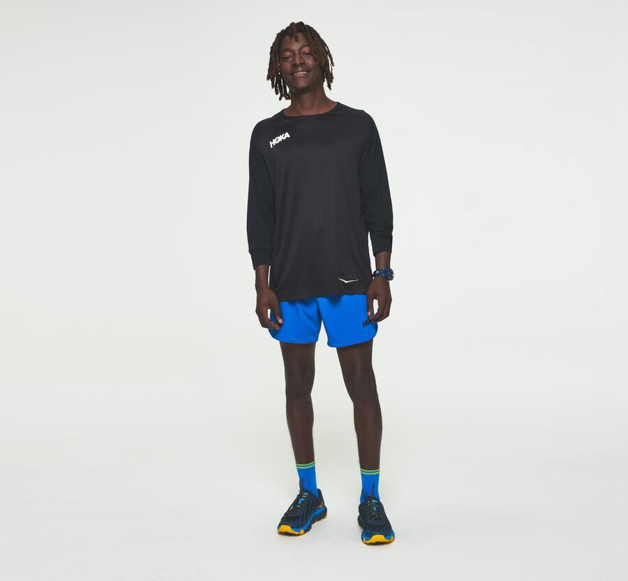 Top Hoka One One Hombre Negros - Performance 3/4 Sleeve - YNRW54167